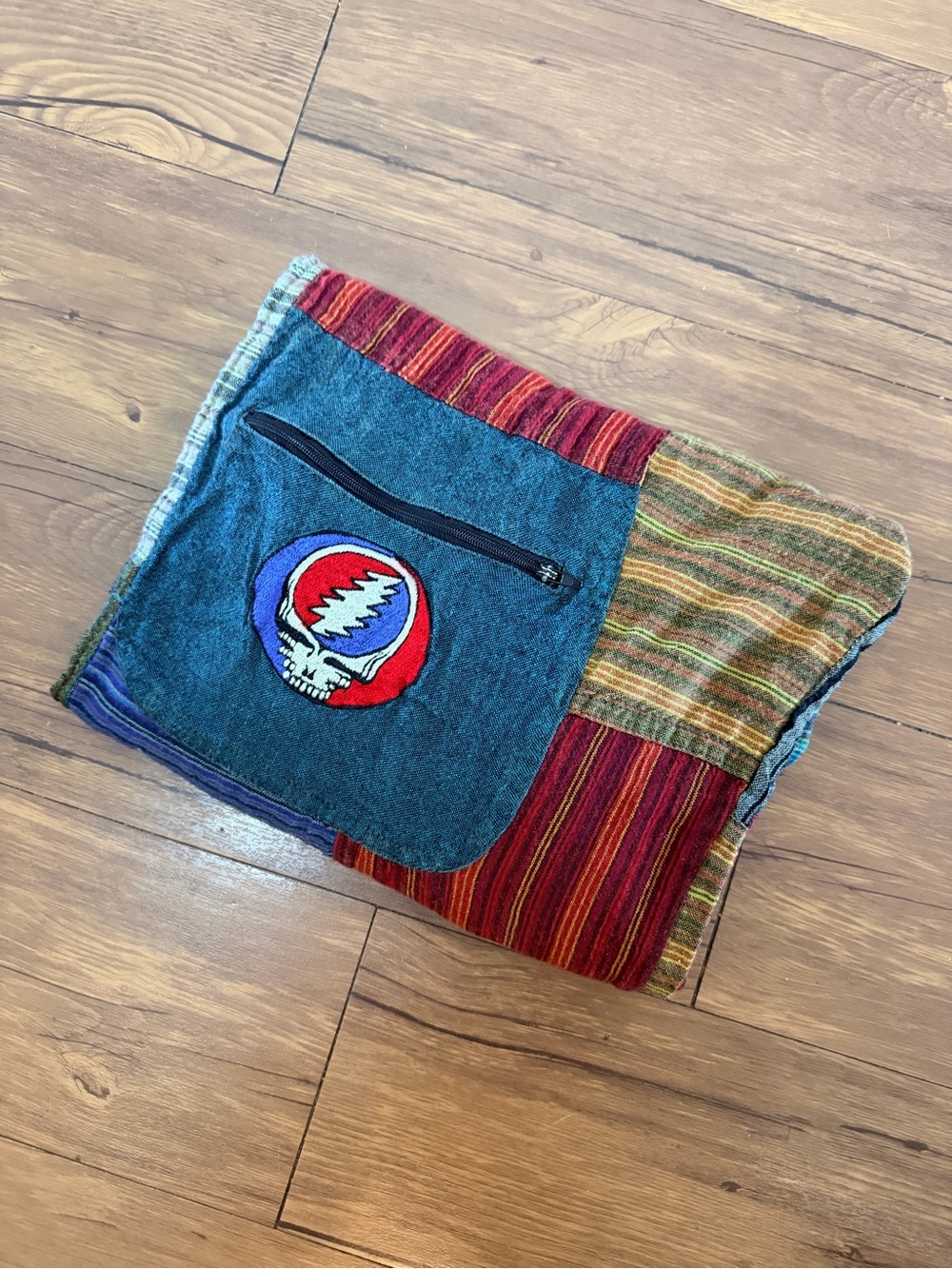 Grateful Dead Patchwork Relaxed Pull On Pants Small 4 6 Festival Boho Stripes